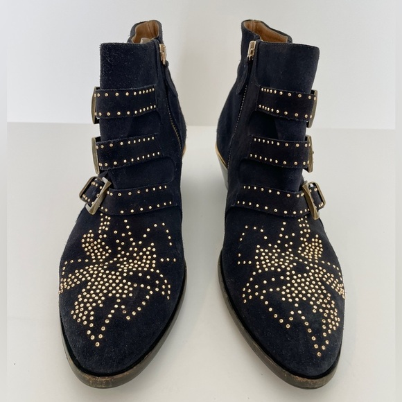 Chloe Susanna Ankle Boots Studded Suede Black Gold Size 10 - Picture 4 of 5